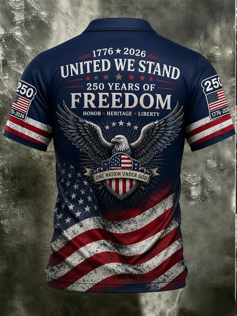 Patriotic American Flag Polo Shirt for Men, 250th Anniversary