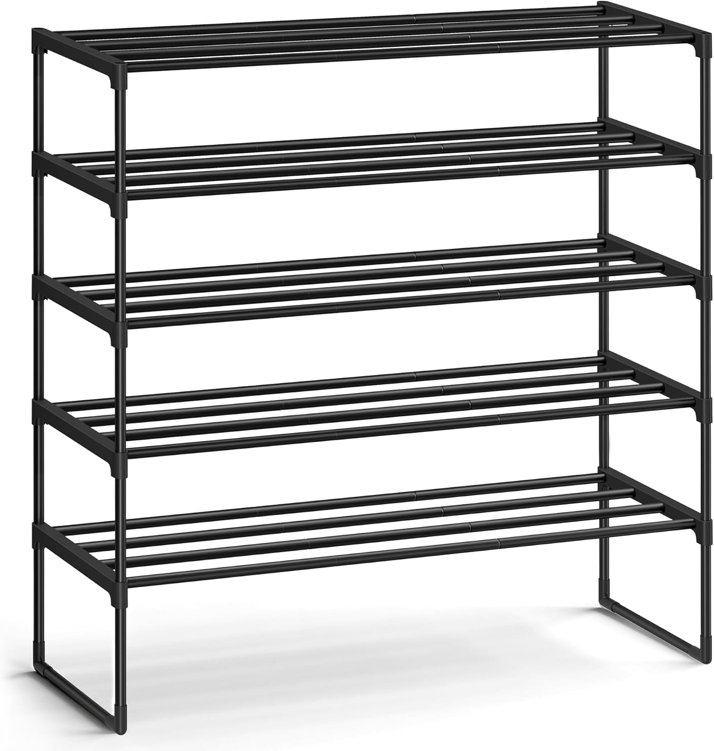 SONGMICS Shoe Rack, 3-Tier Shoe Organizer, Metal Storage Shelf, Upright or Upside Down, for 16-20 Pairs, Stackable, for Entryway, 11.8 x 36.2 x 21.7 Inches, Black ULSA303B02