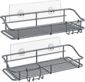 Shower Caddy Shelf Storage Rack Adhesive Without Drilling Stainless Steel with Hooks for Washroom, Lavatory, Restroom, Toilet, Bathroom, Kitchen - 2 Pack