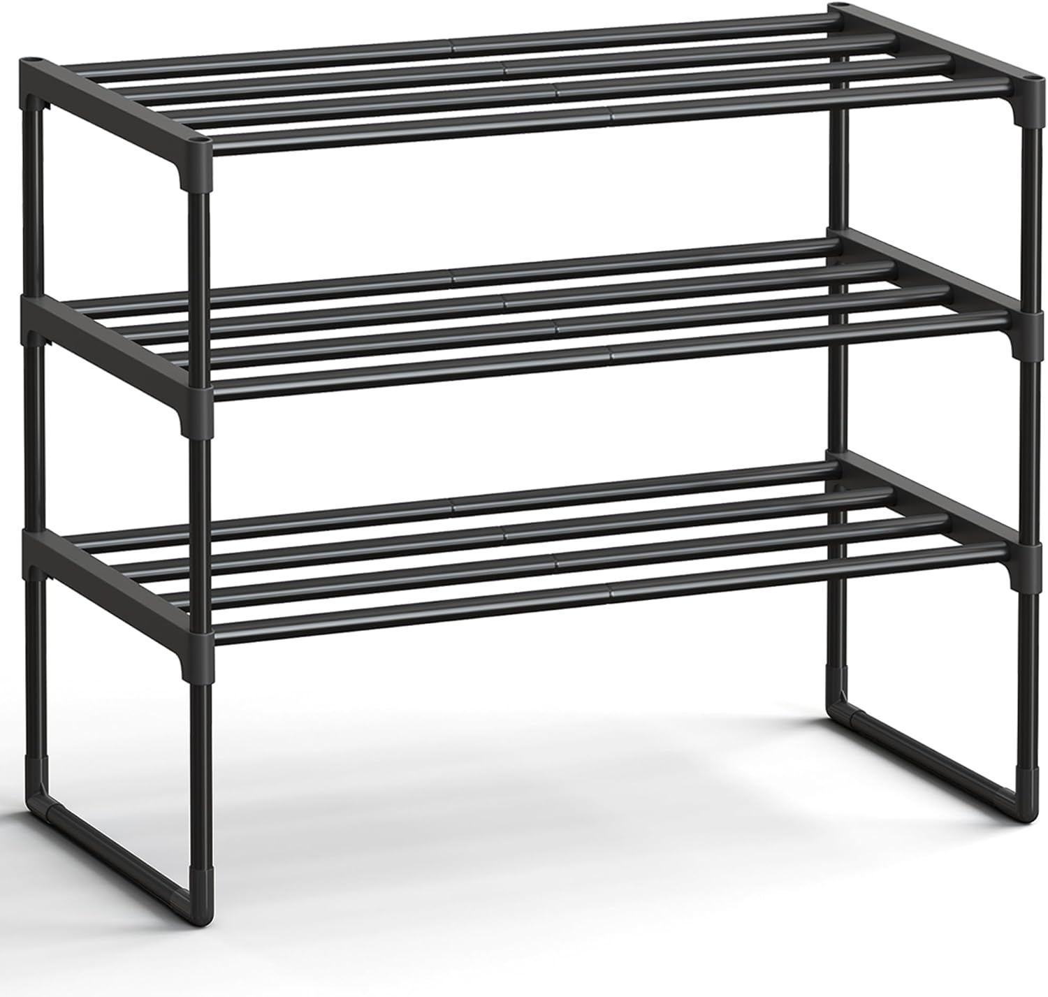 SONGMICS Shoe Rack, 3-Tier Shoe Organizer, Metal Storage Shelf, Upright or Upside Down, for 16-20 Pairs, Stackable, for Entryway, 11.8 x 36.2 x 21.7 Inches, Black ULSA303B02